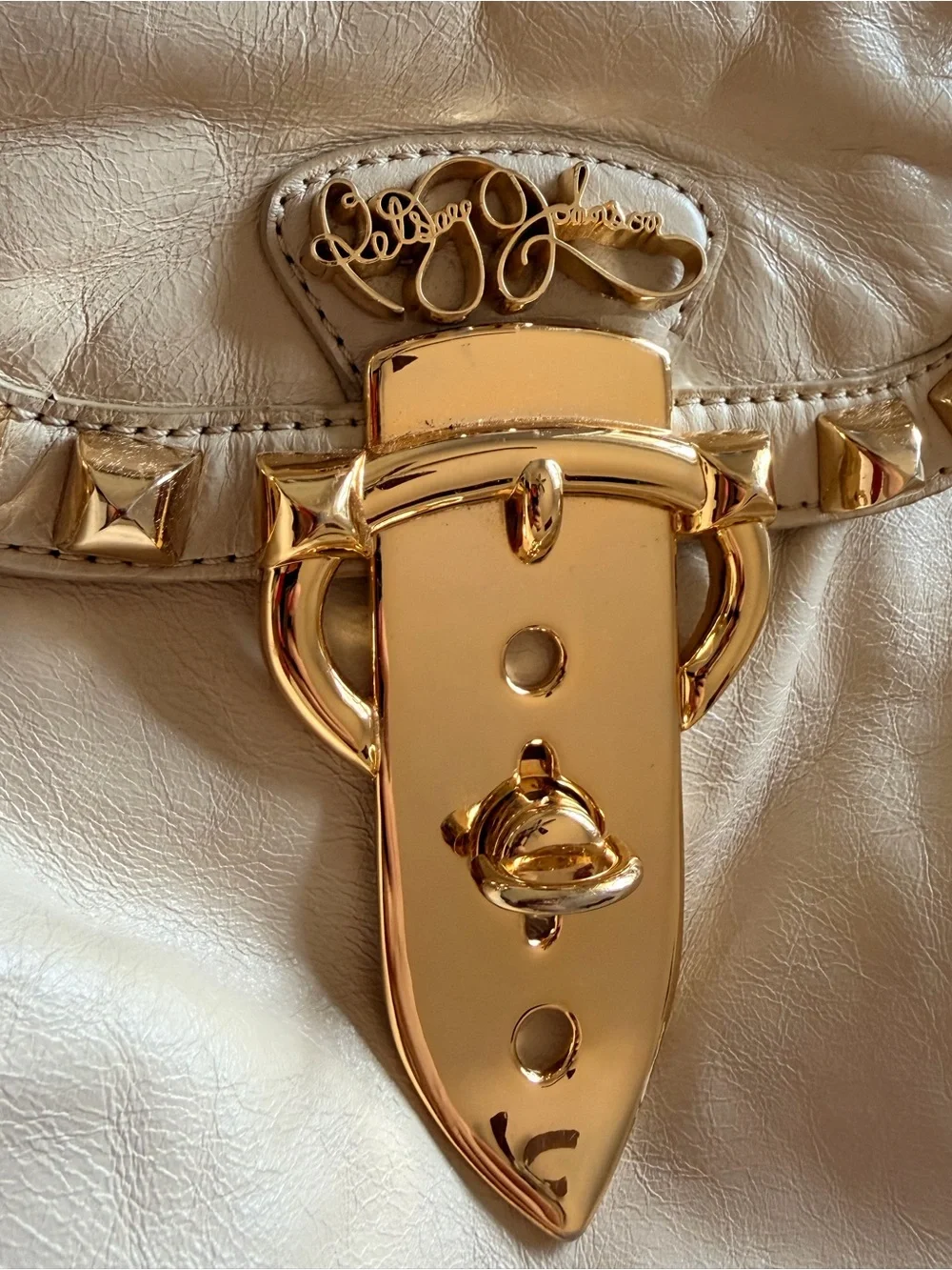 Betsey Johnson Vintage Cream leather satchel tote, buttery soft, gold hardware